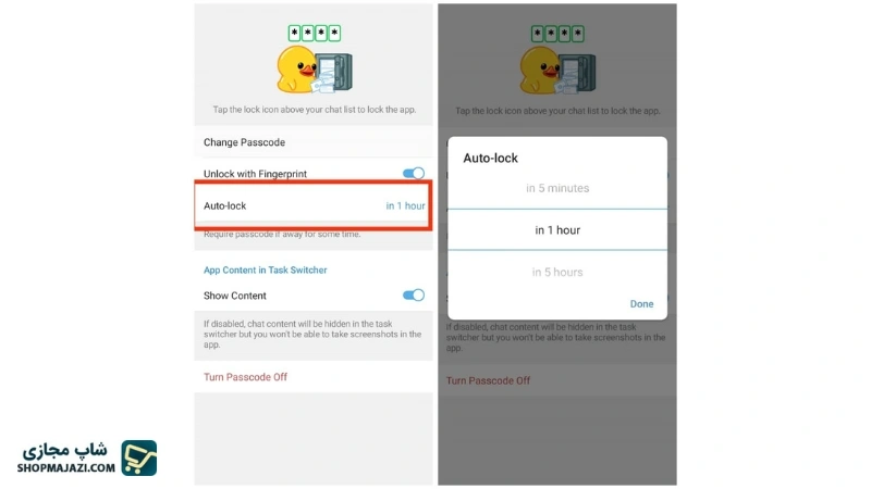 استفاده از auto-lock جهت رمزنگاری تلگرام | شاپ مجازی
